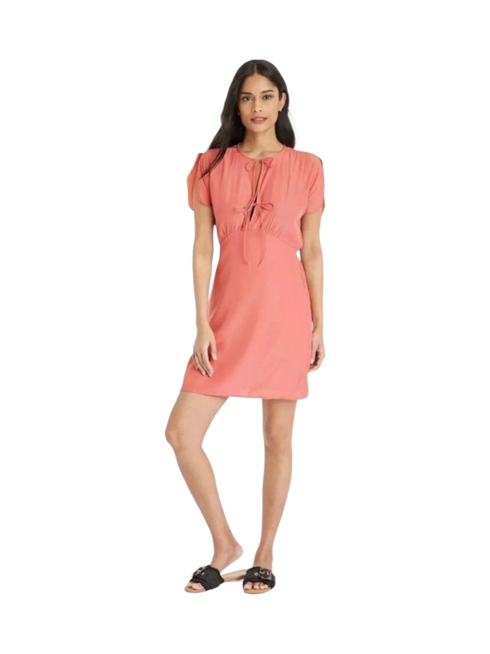 Women’s Coral Tie-Front Lightweight Lined Mini Dress Size S /2x